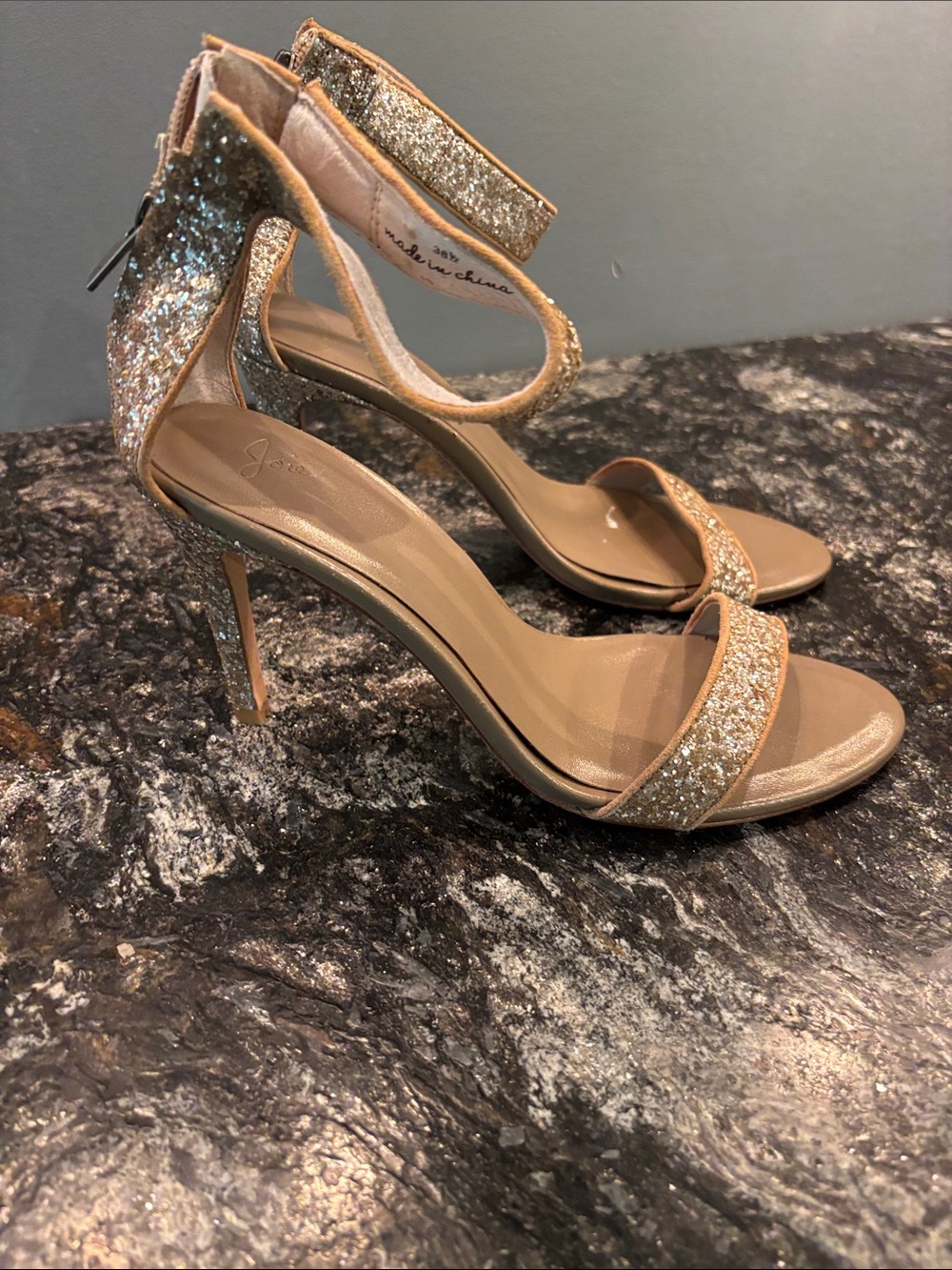 Joie Glitter Ankle-Strap Stilettos - Nude/Gold